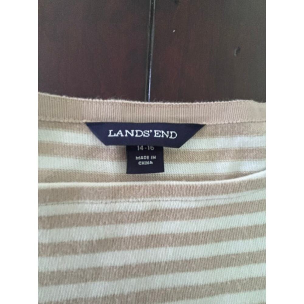 Lands' End Girl's14-16 Cream Tan Stripe Snowflake Sequin Cotton Top EUC - Picture 4 of 7